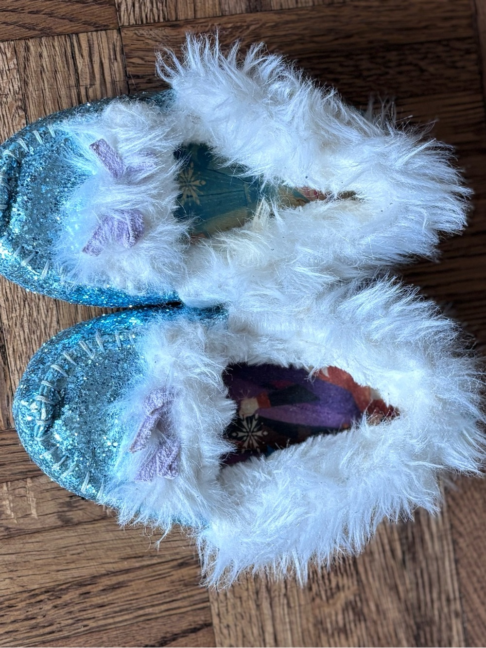 Disney Frozen Kids Sparkle Blue Faux-Fur Slip-On Slippers
